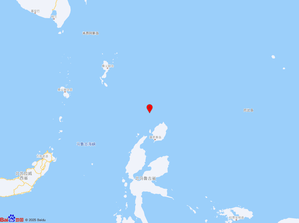 印尼马鲁古海北部（北纬2.95度，东经128.14度）发生5.9级地震